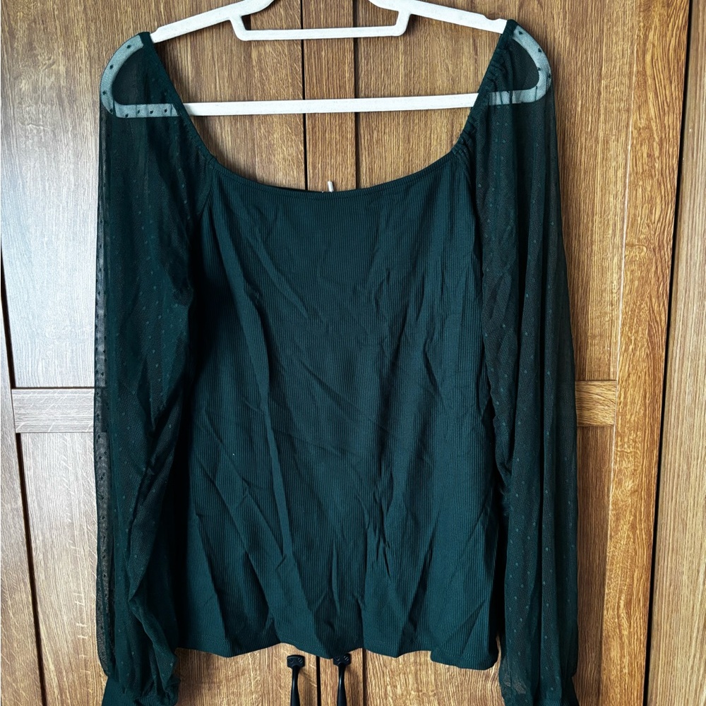 Dark Green Mesh Long Sleeve Top